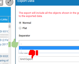 Export Data Correct Settings
